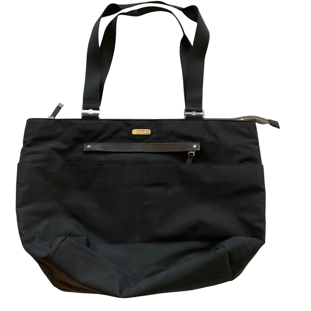 Baggallini Black Nylon Tote Bag With Leather Trim and Adjustable Straps - Picture 1 of 7